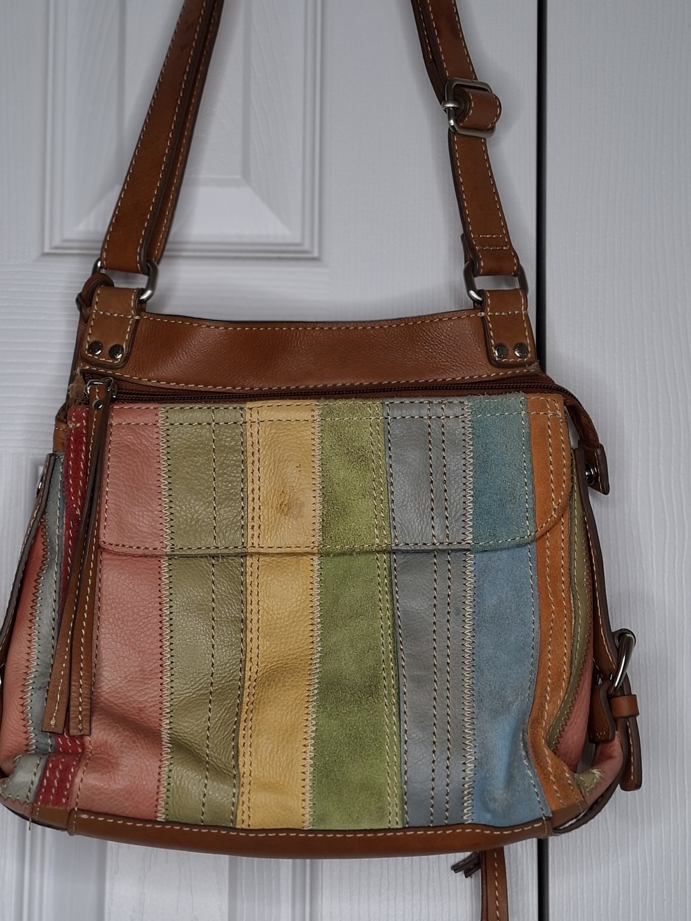 Fossil Multi-Color Striped Leather Shoulder Bag - Brown Trim - Picture 3 of 3